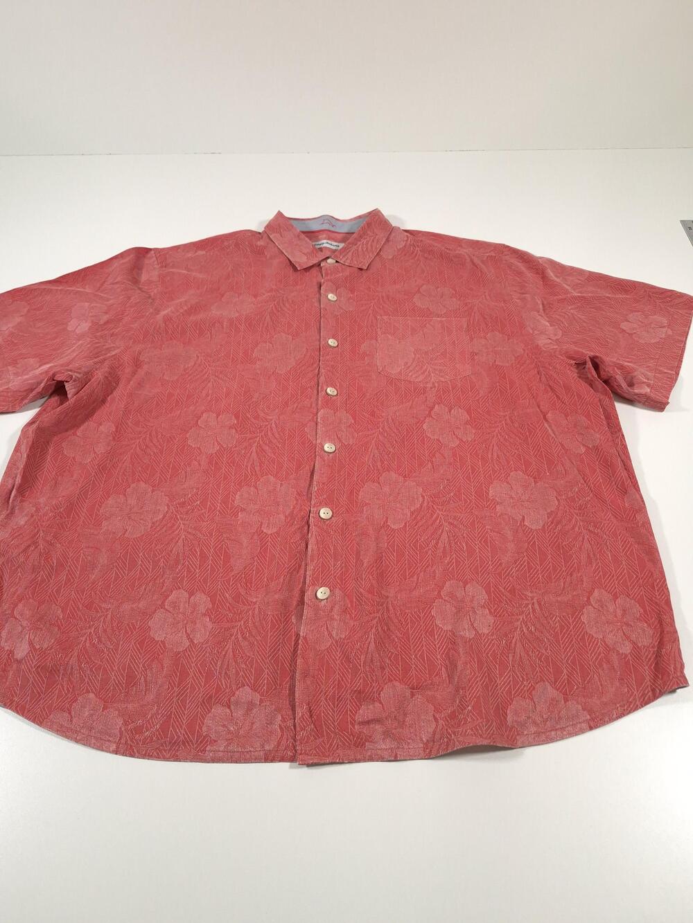 Tommy Bahama Shirt Mens Big 2X Red Floral Silk Hawaiian Short Sleeve Casual